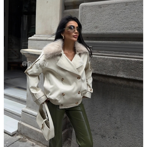 ZARA WATER REPELLENT SHORT TRENCH COAT FUR Size XL - Picture 6 of 16